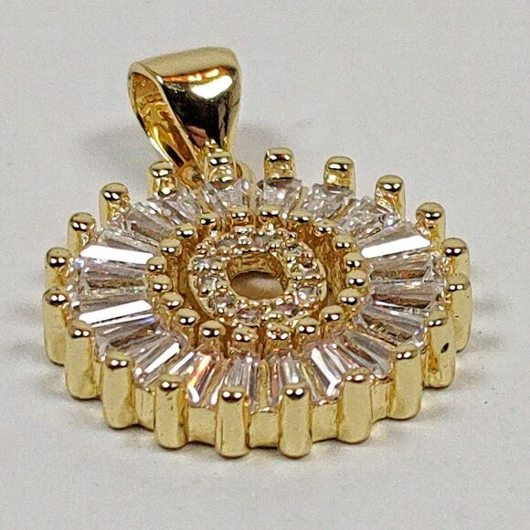 Gold Tone Metal Pendant Clear Baguette Round Glass Stones Monogrammed "O" New - Picture 2 of 16